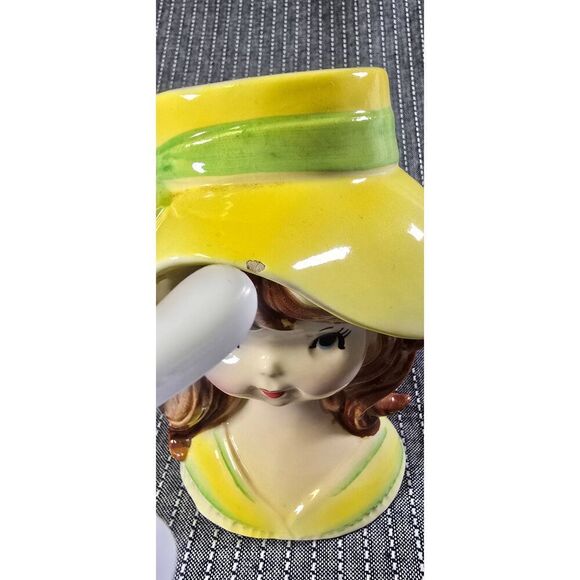 Vintage INARCO Lady Head Vase Young girl Yellow Auburn Hair 1950's - Picture 2 of 11